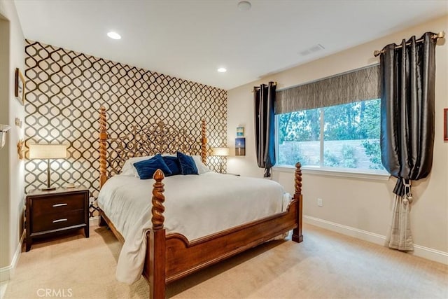 1055 Ford Dr, Nipomo, CA 93444 - bedroom with an accent wall, light colored carpet, and recessed lighting