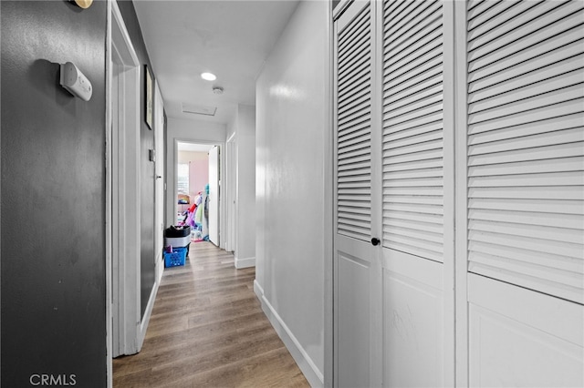18251 Hiawatha Rd, Apple Valley, CA 92307 - hall featuring baseboards, wood finished floors, and recessed lighting