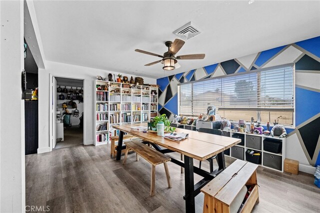 18251 Hiawatha Rd, Apple Valley, CA 92307 - dining room with wood finished floors and ceiling fan