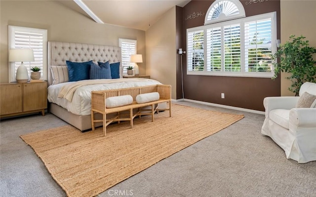 2645 S Patton Ave, San Pedro, CA 90731 - bedroom with lofted ceiling, carpet flooring, multiple windows, and baseboards