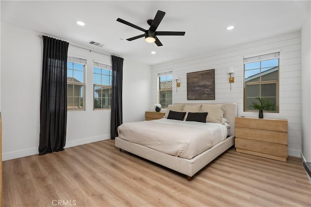 40 Lomada St, Rancho Mission Viejo, CA 92694 - bedroom featuring light wood-style floors, recessed lighting, multiple windows, and a ceiling fan