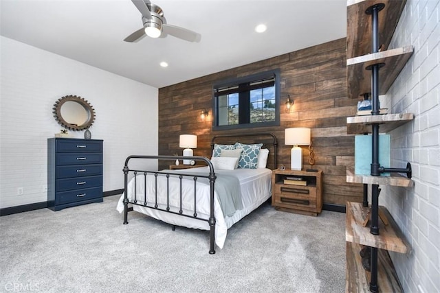 23942 Schoenborn St, West Hills, CA 91304 - carpeted bedroom featuring wooden walls, a wood stove, baseboards, and recessed lighting