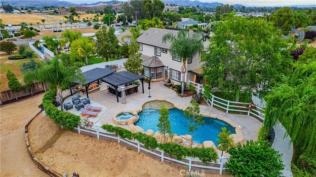 32811 Wesley St, Wildomar, CA 92595 - view of swimming pool with a gazebo, a fenced backyard, and a mountain view