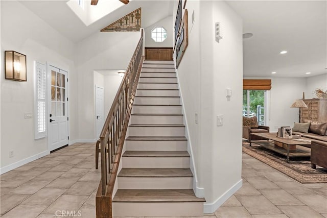 32811 Wesley St, Wildomar, CA 92595 - staircase featuring baseboards, recessed lighting, and ceiling fan