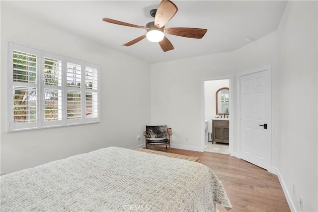 32811 Wesley St, Wildomar, CA 92595 - bedroom with light wood finished floors, baseboards, a ceiling fan, and ensuite bathroom