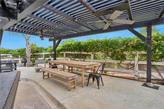 32811 Wesley St, Wildomar, CA 92595 - view of patio with outdoor dining area, ceiling fan, and a pergola
