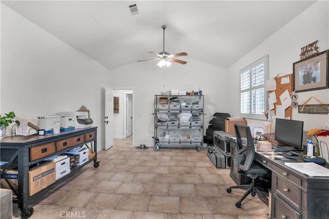 32811 Wesley St, Wildomar, CA 92595 - office area featuring ceiling fan and vaulted ceiling