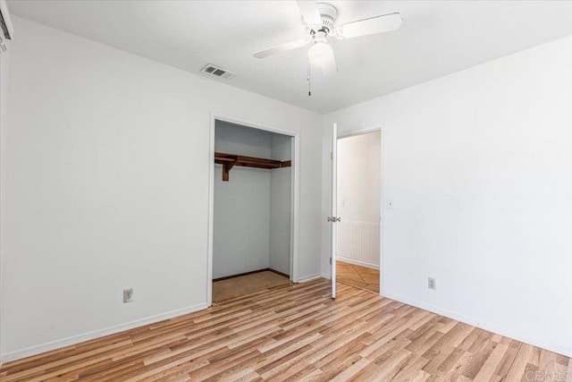 1105 Via Prado, Fallbrook, CA 92028 - unfurnished bedroom featuring light wood-style flooring, a closet, baseboards, and ceiling fan
