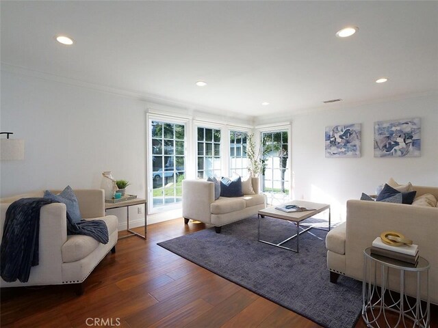 3226 Corinna Dr, Rancho Palos Verdes, CA 90275 - living room featuring recessed lighting, wood finished floors, and crown molding