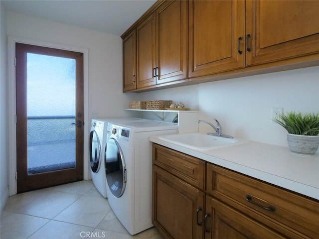 3226 Corinna Dr, Rancho Palos Verdes, CA 90275 - laundry area with cabinet space, independent washer and dryer, and light tile patterned floors
