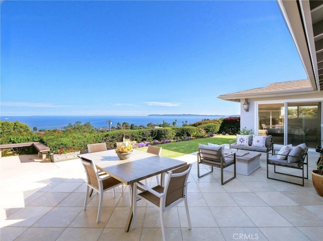 3226 Corinna Dr, Rancho Palos Verdes, CA 90275 - view of patio featuring outdoor dining area, outdoor lounge area, and a water view