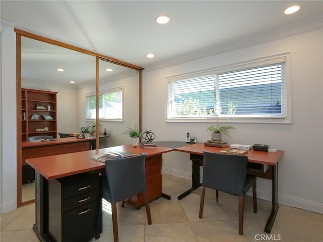 3226 Corinna Dr, Rancho Palos Verdes, CA 90275 - office space featuring crown molding, recessed lighting, and baseboards