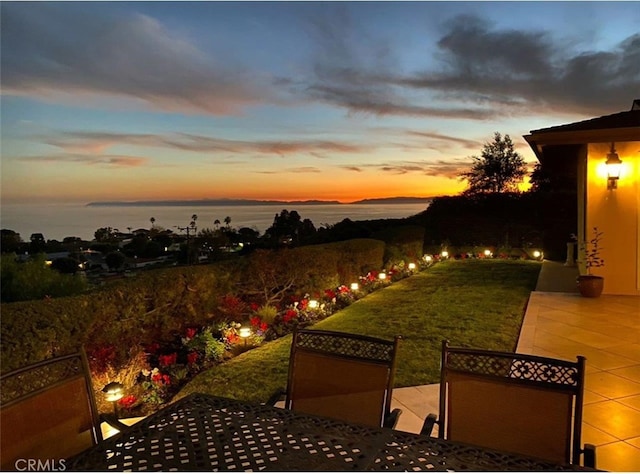 3226 Corinna Dr, Rancho Palos Verdes, CA 90275 - view of grassy yard featuring outdoor dining area, a patio, and a water view