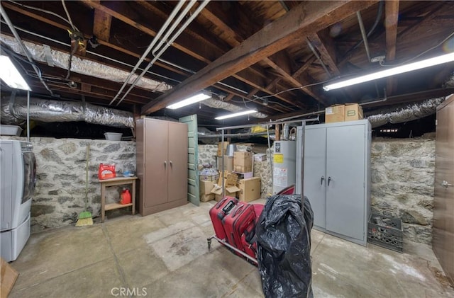 208 Highland Pl, Monrovia, CA 91016 - unfinished basement with gas water heater and washer / dryer