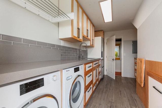 1628 Lone Oak Rd, Vista, CA 92084 - washroom with washing machine and dryer and dark wood-type flooring