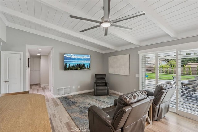 1926 N Vallejo Way, Upland, CA 91784 - living room with wood ceiling, light wood-style flooring, ceiling fan, and baseboards