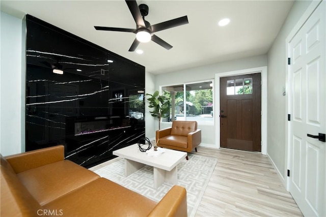 921 W 19th St, Merced, CA 95340 - living room featuring recessed lighting, light wood finished floors, and a ceiling fan