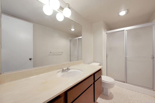 3213 Raintree Cir, Culver City, CA 90230 - bathroom featuring vanity, toilet, a stall shower, and recessed lighting