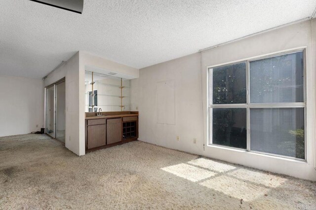 3213 Raintree Cir, Culver City, CA 90230 - unfurnished living room featuring carpet floors, a textured ceiling, and a sink