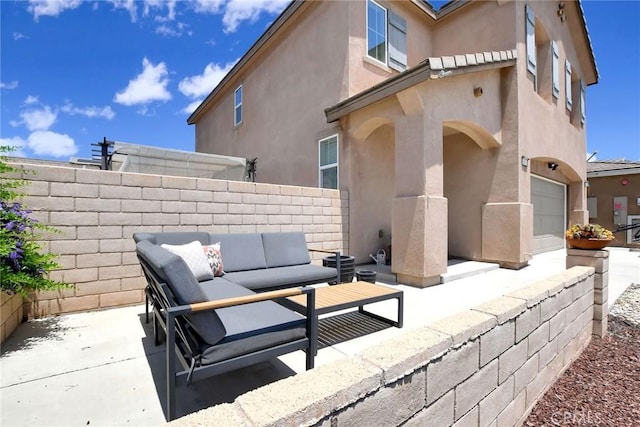 18026 Crabapple Ct, San Bernardino, CA 92407 - view of patio with outdoor lounge area and an attached garage