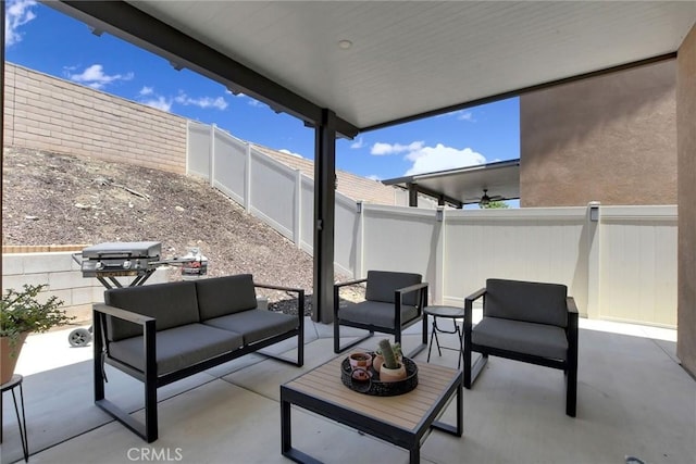 18026 Crabapple Ct, San Bernardino, CA 92407 - fenced backyard featuring an outdoor living space, a patio, and area for grilling