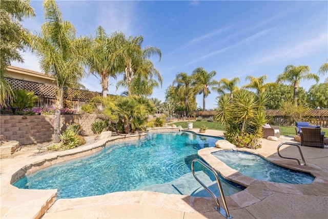 38260 Willow Ct, Murrieta, CA 92562 - view of pool with a fenced backyard, a patio, and a pool with connected hot tub