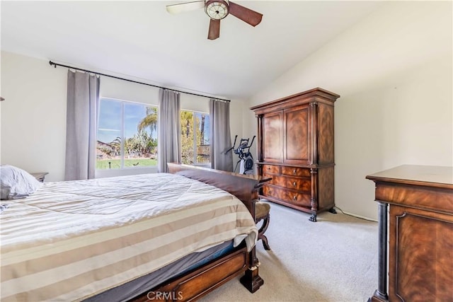 38260 Willow Ct, Murrieta, CA 92562 - bedroom featuring light carpet, vaulted ceiling, and ceiling fan