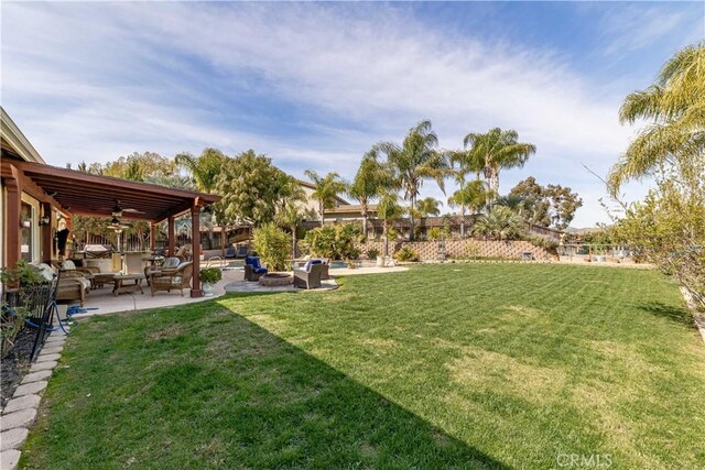 38260 Willow Ct, Murrieta, CA 92562 - view of yard featuring an outdoor hangout area, ceiling fan, and a patio area