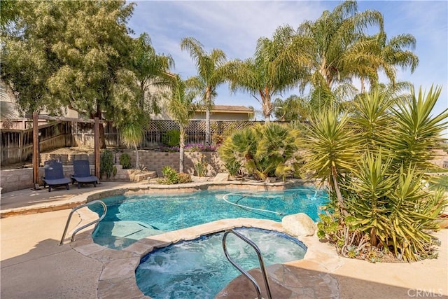 38260 Willow Ct, Murrieta, CA 92562 - view of swimming pool featuring a fenced backyard, a patio area, and a pool with connected hot tub