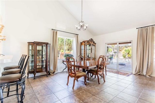 38260 Willow Ct, Murrieta, CA 92562 - dining room featuring a chandelier, high vaulted ceiling, and light tile patterned flooring