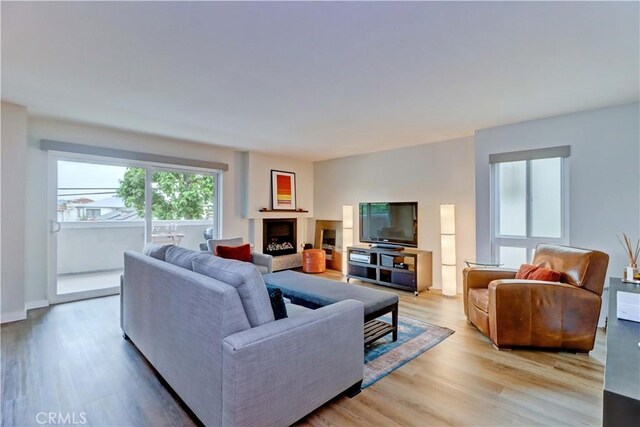 2032 E Bermuda St Unit 103, Long Beach, CA 90814 - living area with light wood-style flooring and a fireplace