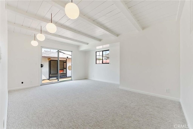 1315 E Wingate St, Covina, CA 91724 - carpeted spare room with baseboards and wood ceiling with exposed beams