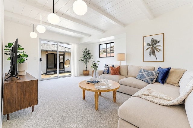 1315 E Wingate St, Covina, CA 91724 - living room with carpet and a wooden ceiling with exposed beams