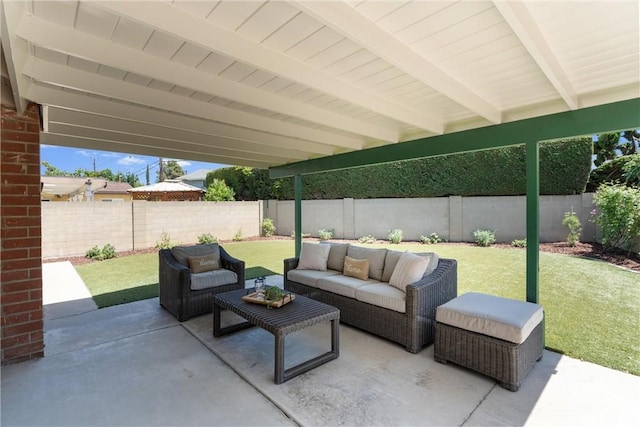 5332 Huntley Ave, Garden Grove, CA 92845 - fenced backyard with an outdoor hangout area and a patio