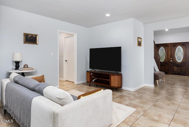 277 Aspen Dr, Monrovia, CA 91016 - living room with light tile patterned floors, recessed lighting, and baseboards