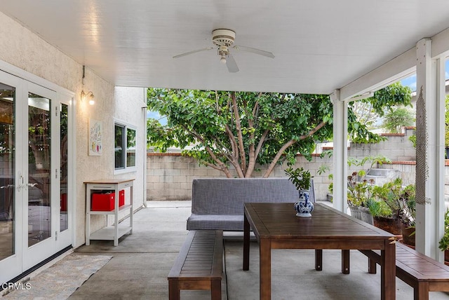 277 Aspen Dr, Monrovia, CA 91016 - view of patio featuring french doors, outdoor dining area, and ceiling fan
