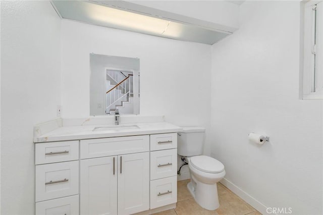 12105 Ramona Blvd, El Monte, CA 91732 - half bathroom with toilet, vanity, baseboards, and tile patterned flooring
