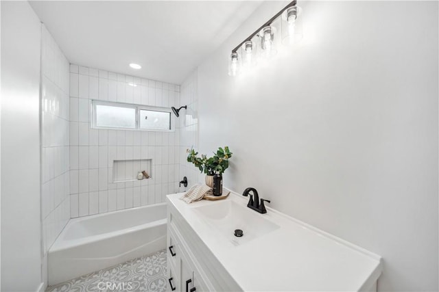 957 N Jasmine Ave, Ontario, CA 91762 - full bath featuring tub / shower combination, tile patterned flooring, and vanity