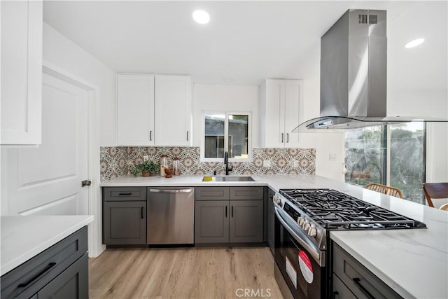 957 N Jasmine Ave, Ontario, CA 91762 - kitchen with appliances with stainless steel finishes, extractor fan, a sink, gray cabinets, and light wood-style floors