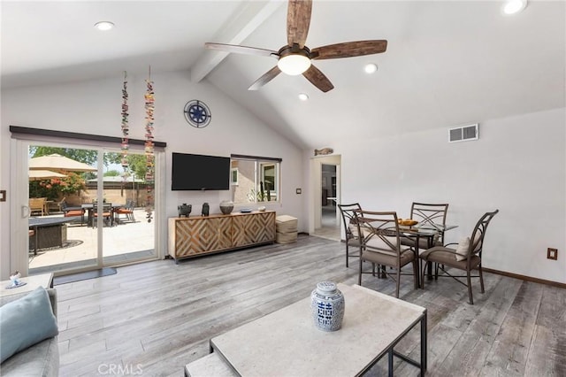 18770 Community St, Northridge, CA 91324 - living area featuring light wood-style floors, a ceiling fan, recessed lighting, and baseboards