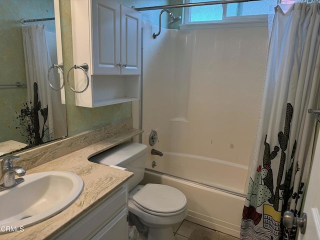 1721 Joliet Pl, Oxnard, CA 93030 - bathroom featuring shower / bathtub combination with curtain, vanity, toilet, and tile patterned flooring
