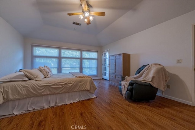 2020 Station Ave, Atwater, CA 95301 - bedroom featuring wood finished floors, a raised ceiling, baseboards, and ceiling fan