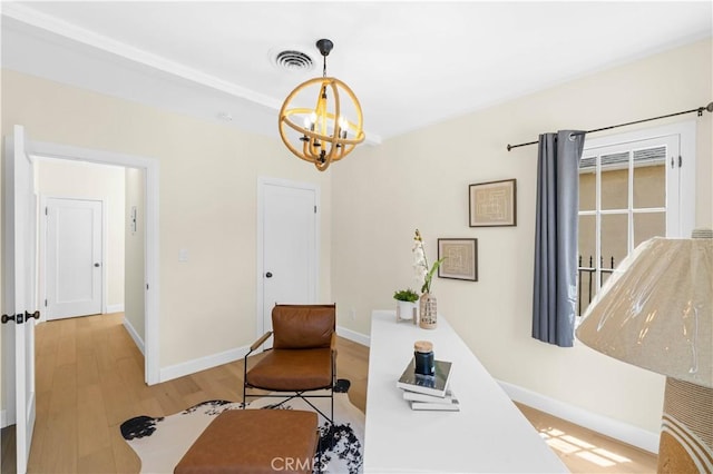 827 Hauser Blvd, Los Angeles, CA 90036 - office featuring a chandelier, baseboards, and wood finished floors
