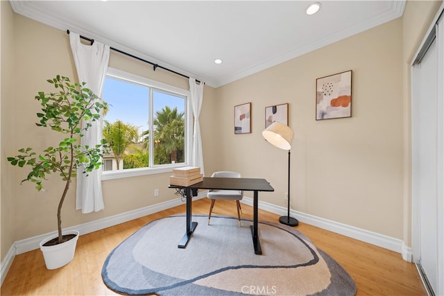 2 Corte Arbertura, San Clemente, CA 92673 - office featuring wood finished floors, baseboards, recessed lighting, and crown molding