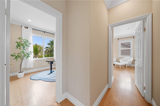 2 Corte Arbertura, San Clemente, CA 92673 - corridor with light wood-type flooring, ornamental molding, baseboards, and recessed lighting