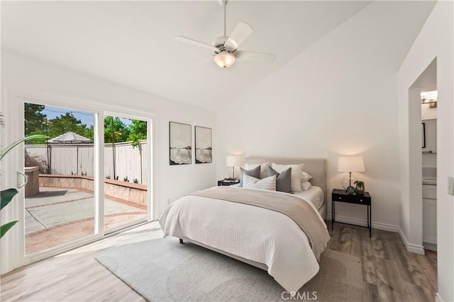 21592 Fernbrook Unit 195, Mission Viejo, CA 92692 - bedroom featuring wood finished floors, a ceiling fan, baseboards, and high vaulted ceiling