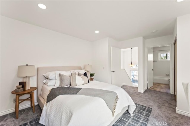 21592 Fernbrook Unit 195, Mission Viejo, CA 92692 - bedroom with carpet, baseboards, recessed lighting, and ensuite bathroom
