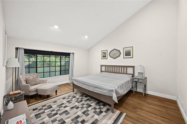 402 El Centro St Unit 13, South Pasadena, CA 91030 - bedroom with wood finished floors, baseboards, vaulted ceiling, and recessed lighting
