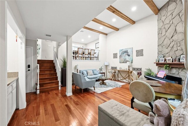 402 El Centro St Unit 13, South Pasadena, CA 91030 - office with beam ceiling, wood finished floors, and a fireplace