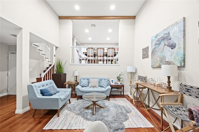 402 El Centro St Unit 13, South Pasadena, CA 91030 - living room with wood finished floors, baseboards, stairs, and recessed lighting